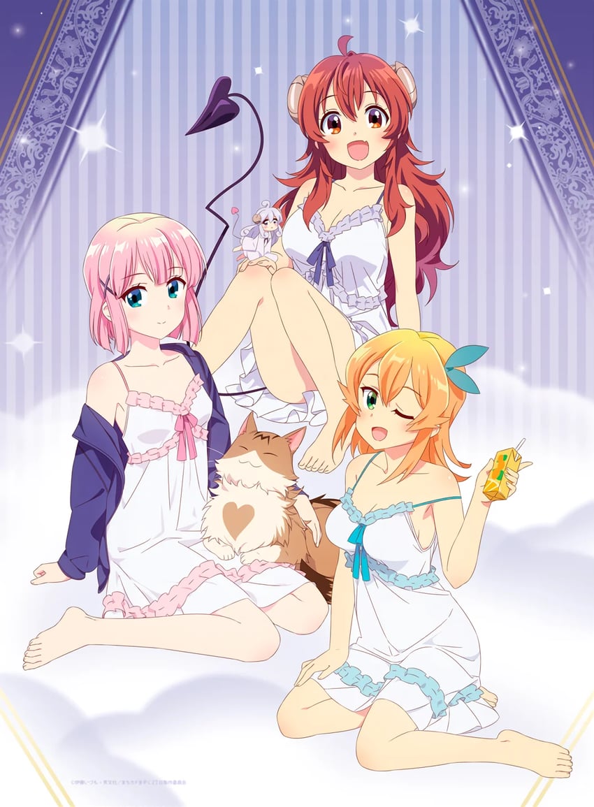 yoshida yuuko, chiyoda momo, hinatsuki mikan, lilith, and metako (machikado mazoku)