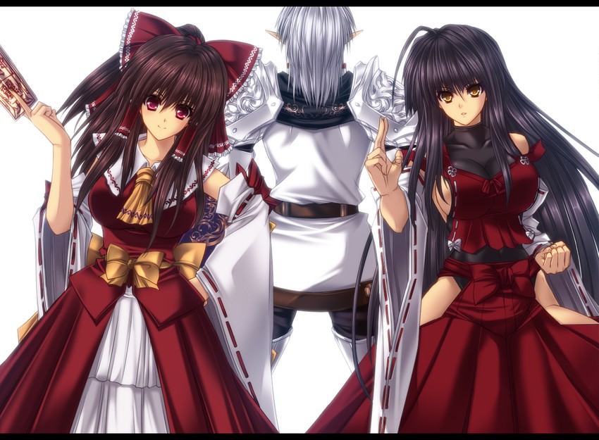hakurei reimu, sendai hakurei no miko, paladin, and buront (original and 5 more) drawn by juri_(shiningred)