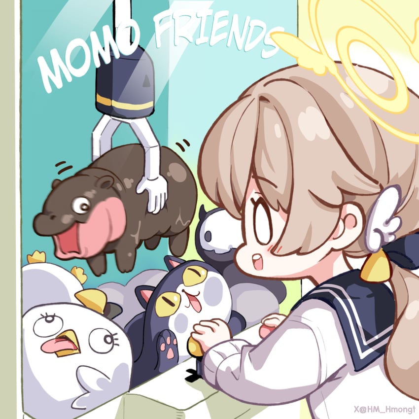 hifumi, peroro, skullman, wavecat, and moo deng (blue archive and 1 more) drawn by hm_(hmongt)