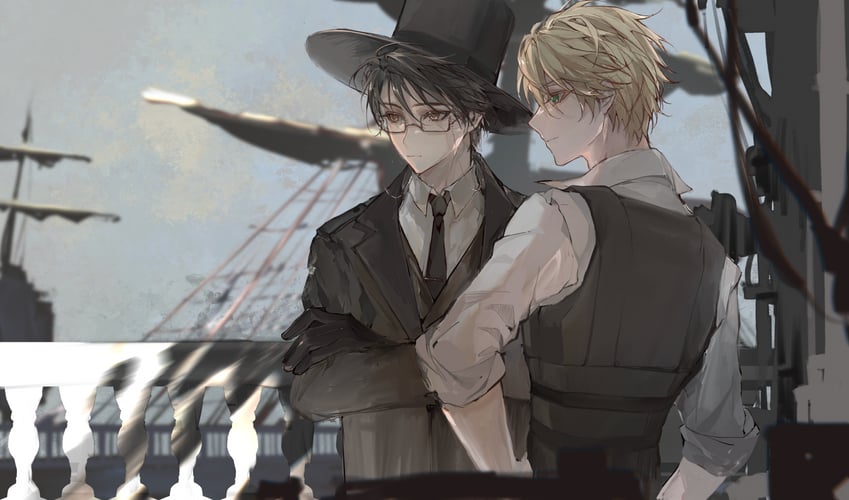 klein moretti, gehrman sparrow, and anderson hood (lord of the mysteries) drawn by erligte