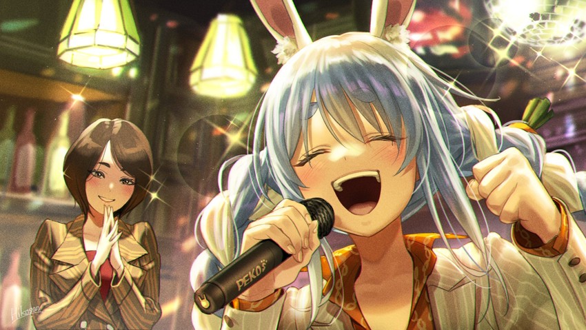 usada pekora, kiryu kazuma, and abeno miku (hololive and 2 more) drawn by hikosan