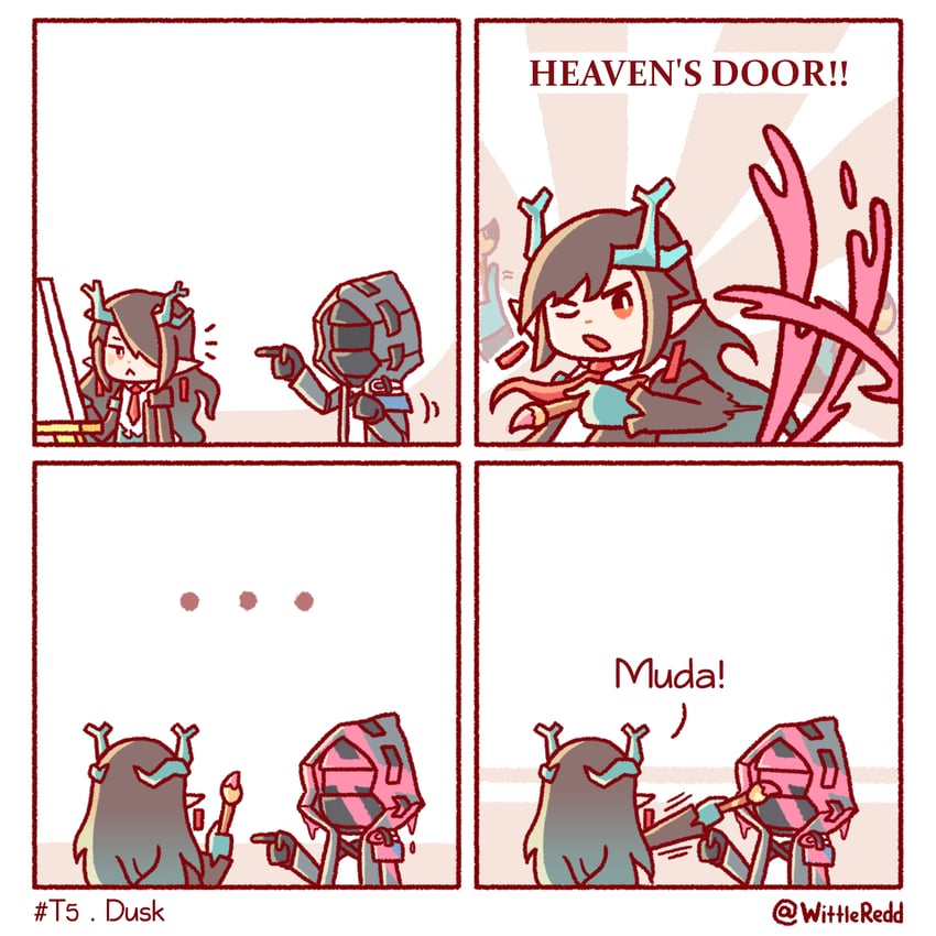 doctor and dusk (arknights and 2 more) drawn by wittle_red