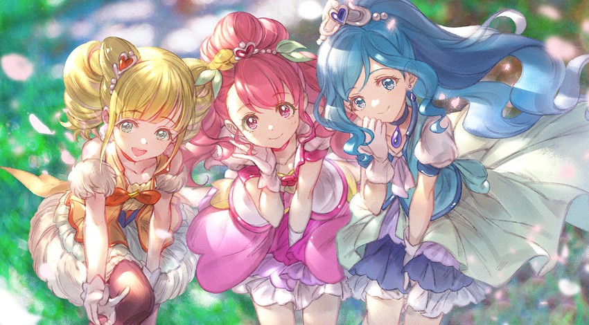 hanadera nodoka, hiramitsu hinata, sawaizumi chiyu, cure grace, cure sparkle, and 1 more (precure and 1 more) drawn by hoshi_(xingspresent)
