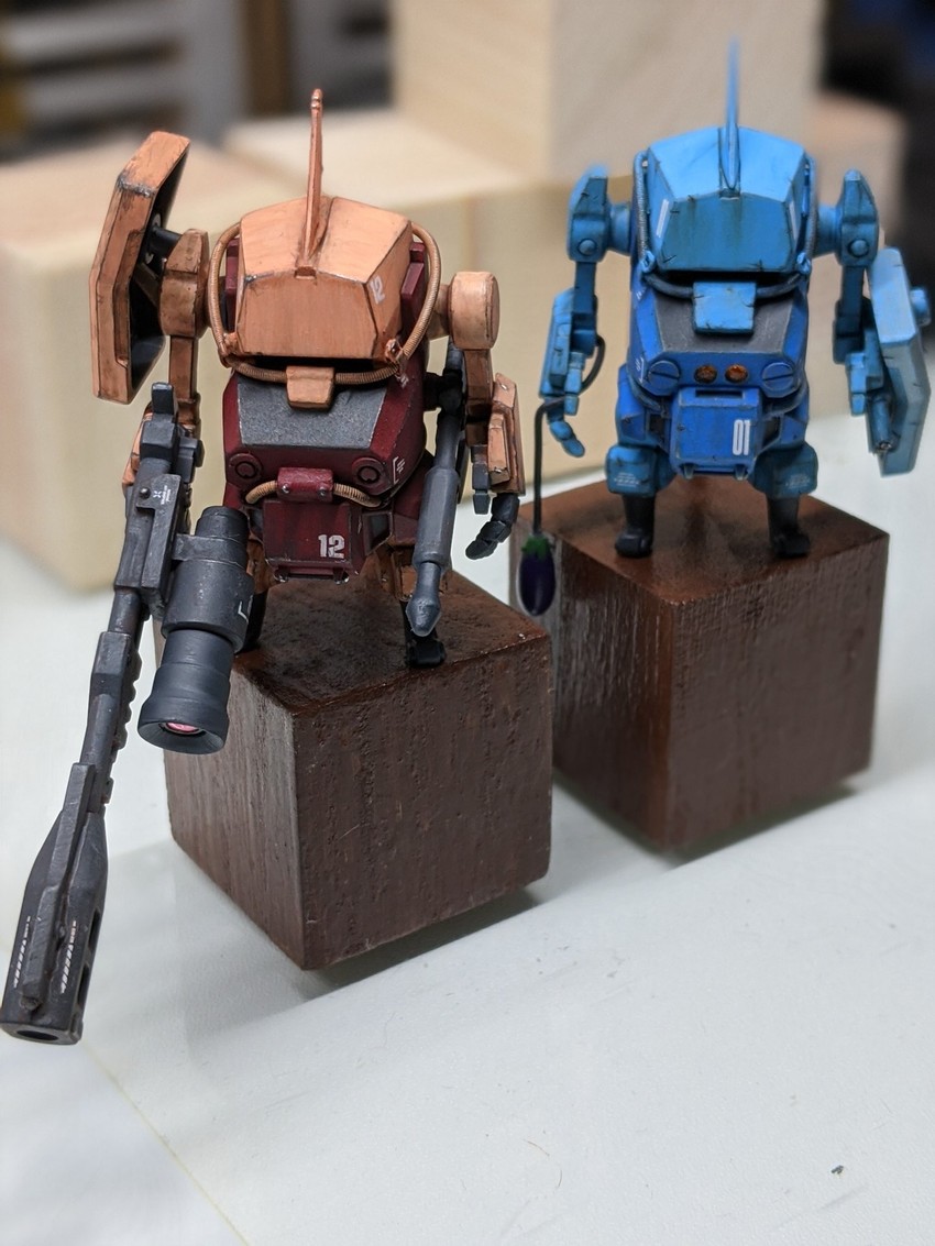 zaku ii s char custom, gouf custom, and jgsdf type 07 tank nacchin (gundam and 3 more) drawn by matage_sanjuro