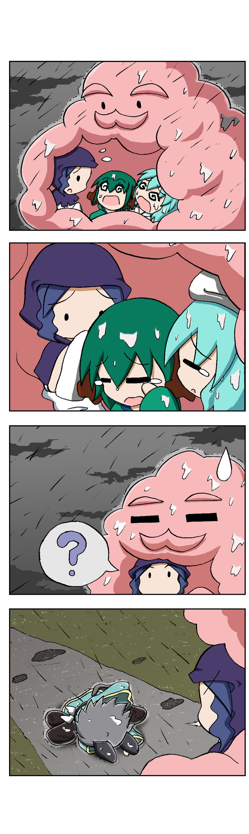 tatara kogasa, nazrin, kumoi ichirin, kasodani kyouko, and unzan (touhou) drawn by rakugaki-biyori