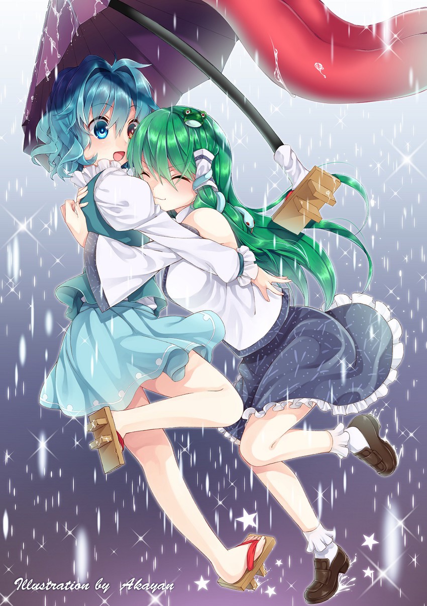 kochiya sanae and tatara kogasa (touhou) drawn by akayan