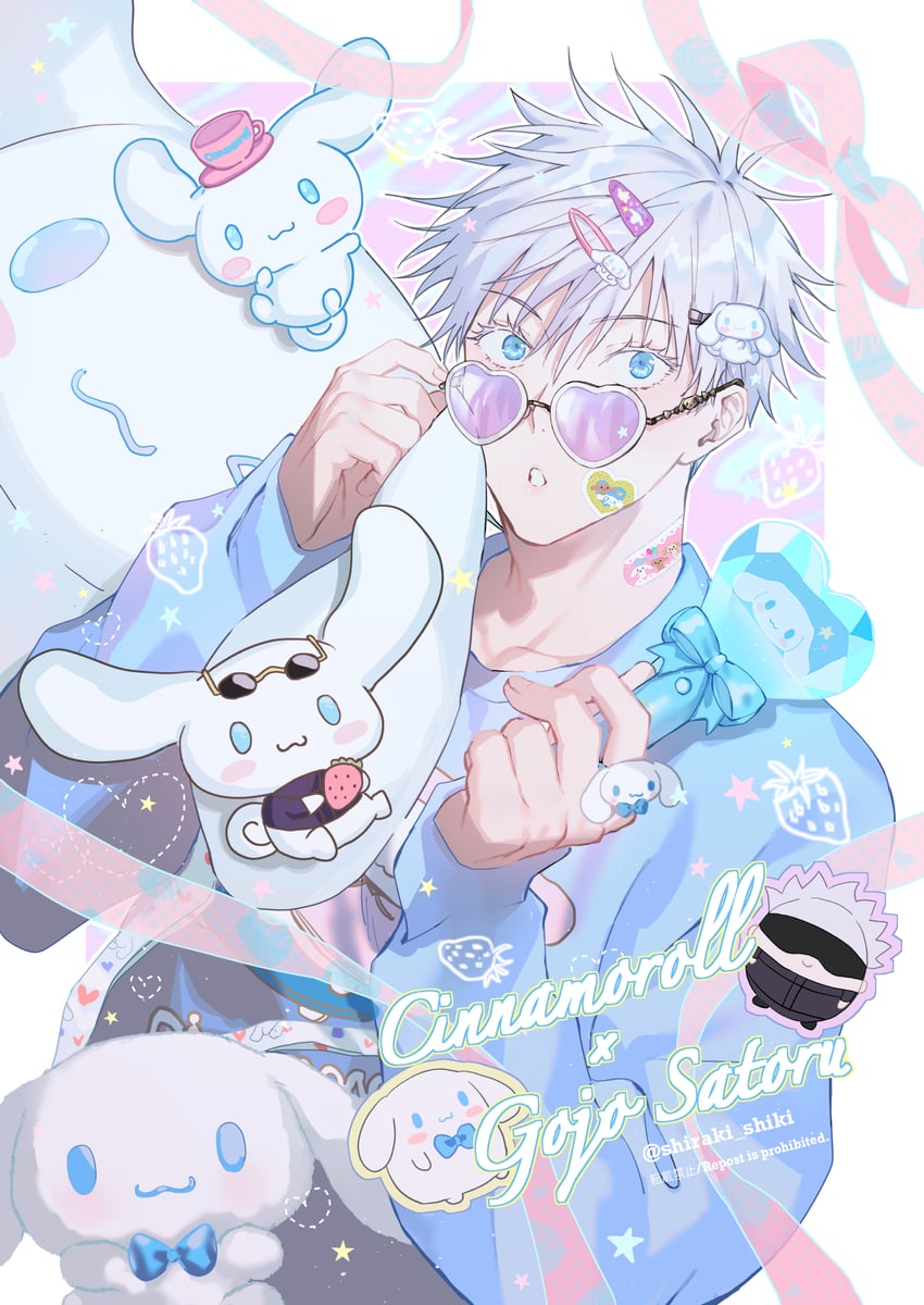 gojou satoru and cinnamoroll (jujutsu kaisen and 2 more) drawn by shiraki_(shiraki_shiki)