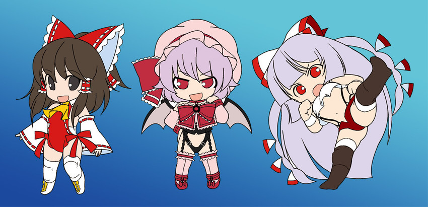 hakurei reimu, remilia scarlet, and fujiwara no mokou (touhou) drawn by dei_shirou