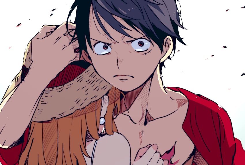 nami and monkey d. luffy (one piece) drawn by chiya_op