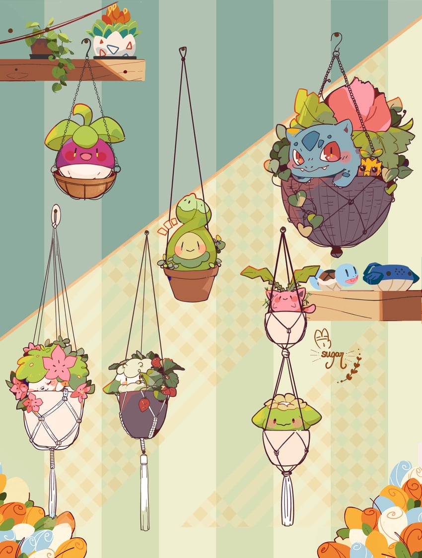 squirtle, ivysaur, shaymin, togepi, hoppip, and 6 more (pokemon) drawn by sugahri