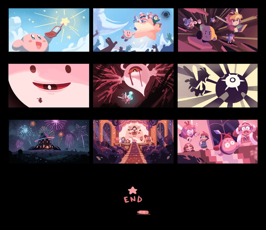 kirby, waddle dee, king dedede, adeleine, ribbon, and 2 more (kirby and 1 more) drawn by nathalie_fourdraine