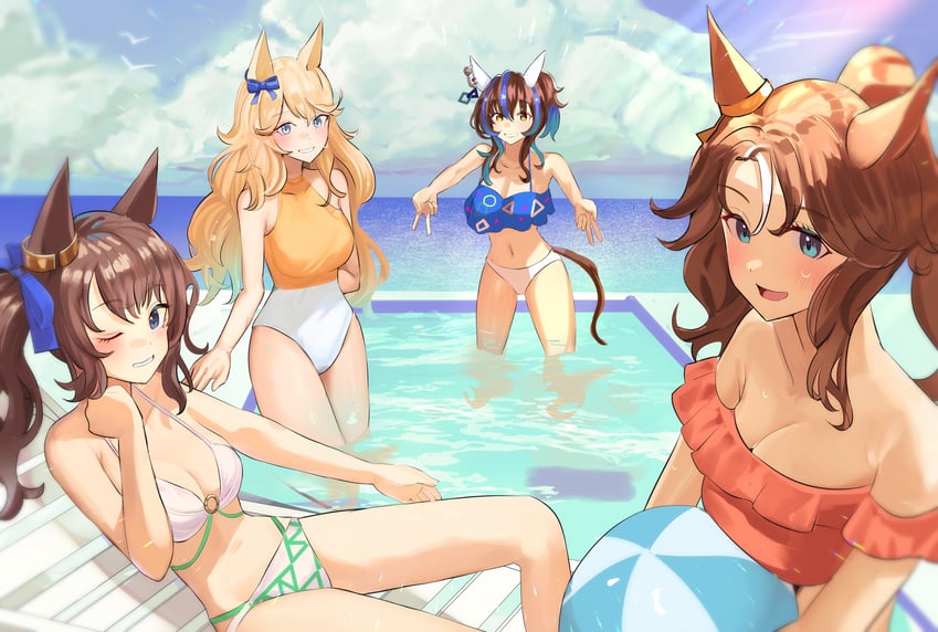 daitaku helios, mejiro palmer, gold city, and tosen jordan (umamusume) drawn by solokitsune