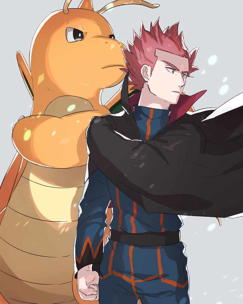 dragonite and lance (pokemon and 1 more) drawn by grey_asa