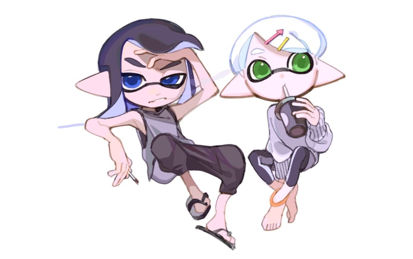inkling player character and inkling boy (splatoon) drawn by spl8ya