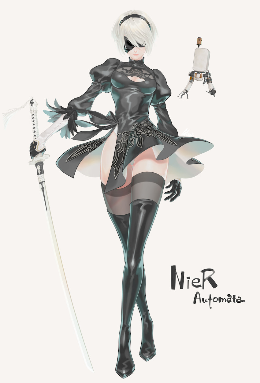 2b and pod (nier and 1 more) drawn by iroha_(akei0710)