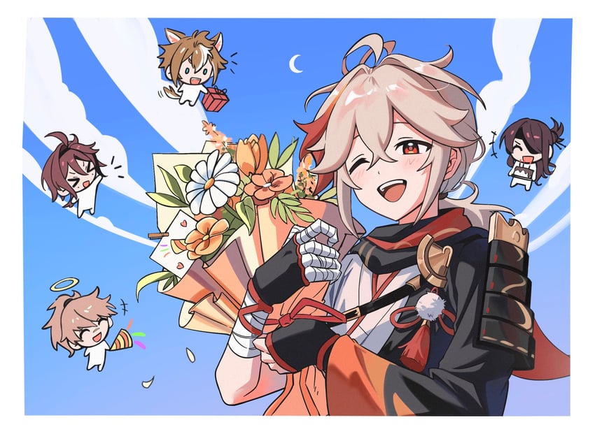 kaedehara kazuha, beidou, gorou, shikanoin heizou, and kazuha's friend (genshin impact) drawn by ttuyer0