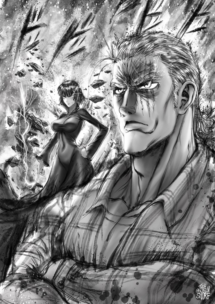 fubuki and king (one-punch man) drawn by the_golden_smurf