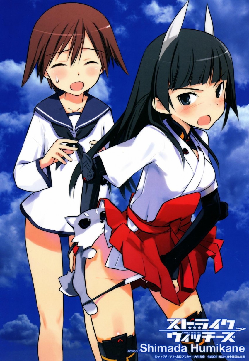 miyafuji yoshika, anabuki tomoko, and kuji kanesada (world witches series and 2 more) drawn by shimada_fumikane