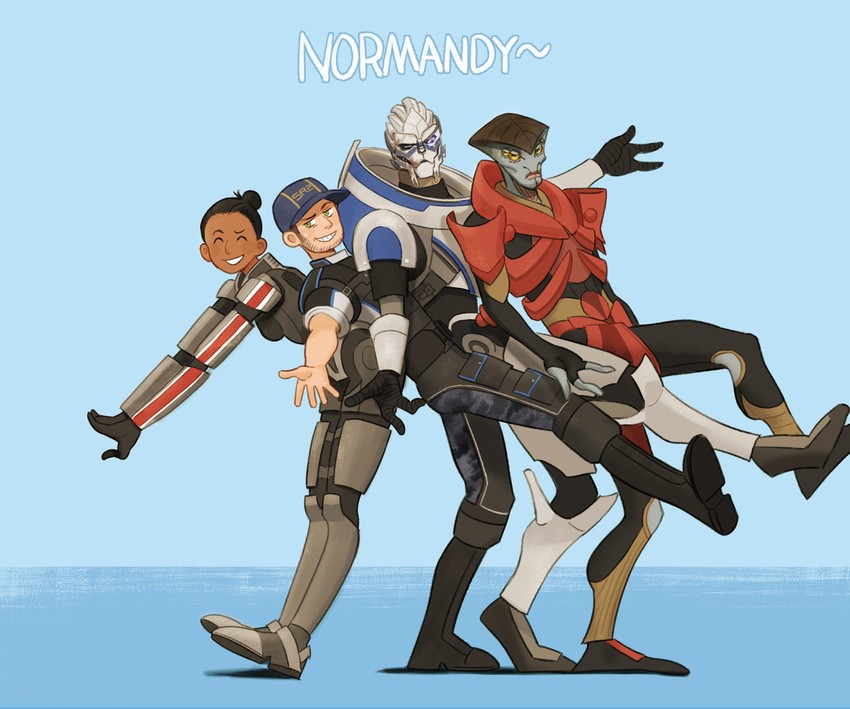 commander shepard, garrus vakarian, javik, and joker (mass effect and 1 more) drawn by cheetahman_(1ddghfr78cswc)
