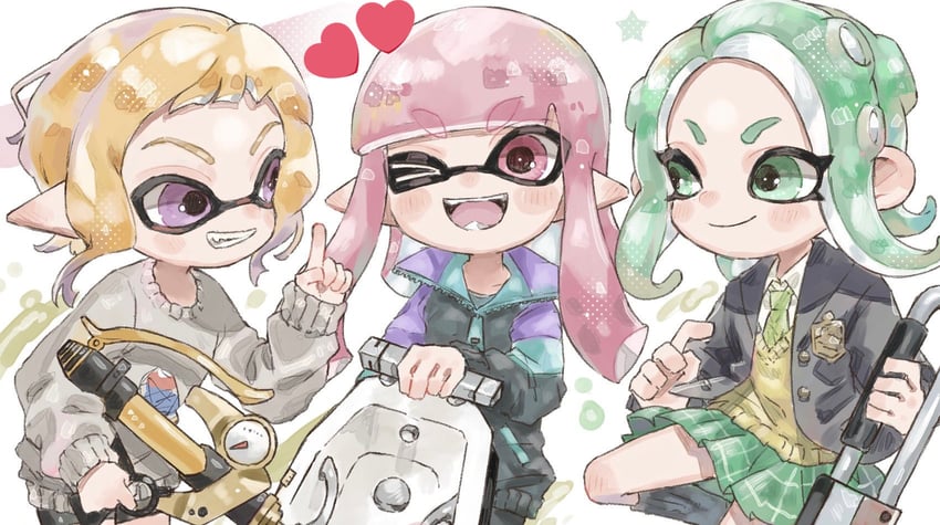 inkling player character, inkling girl, octoling player character, and octoling girl (splatoon) drawn by plum0o0