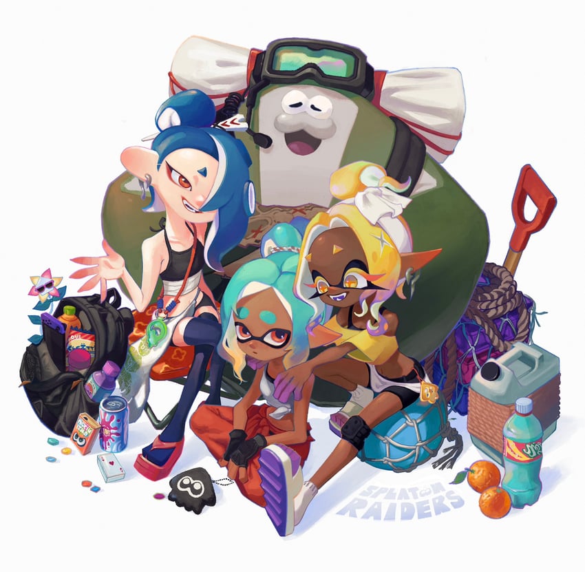 inkling player character, inkling girl, shiver, frye, big man, and 1 more (splatoon and 1 more) drawn by ka1_(k4k37)