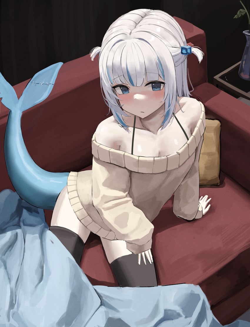 gawr gura (hololive and 1 more) drawn by moji_(m_0j_4)