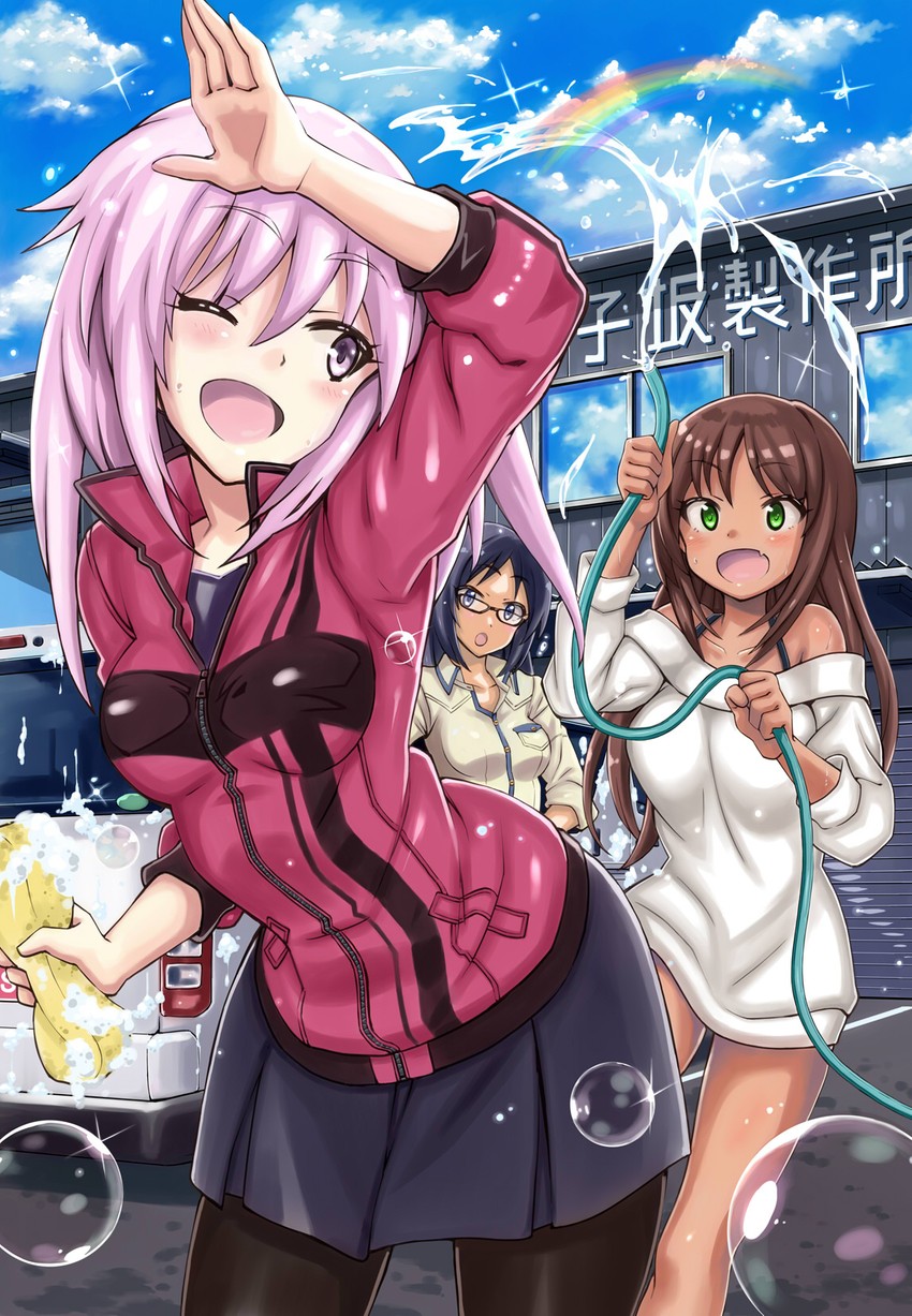 kaneshiya sitara, momoshina fumika, and hirasaka yotsuyu (alice gear aegis) drawn by yuuki_tom0