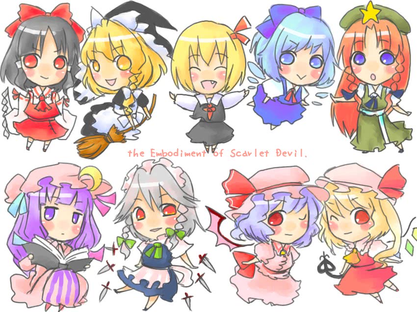 hakurei reimu, kirisame marisa, remilia scarlet, flandre scarlet, izayoi sakuya, and 4 more (touhou) drawn by takanashi_minato