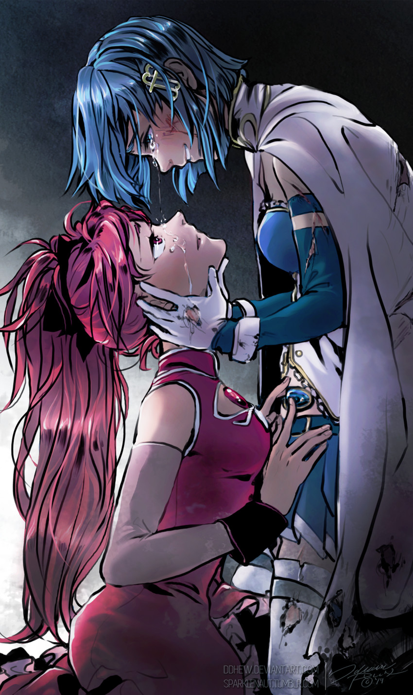 miki sayaka and sakura kyoko (mahou shoujo madoka magica) drawn by sparklenaut
