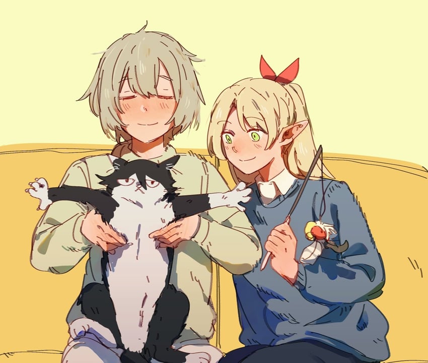 marcille donato, falin touden, and izutsumi (dungeon meshi) drawn by mao^2
