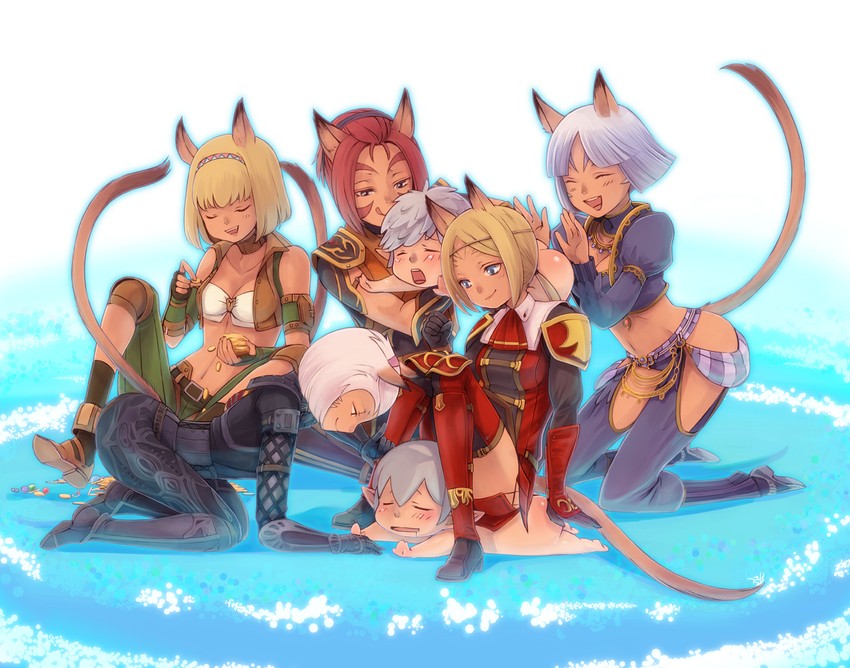 adventurer, red mage, ninja, thief, monk, and 1 more (final fantasy and 1 more) drawn by takatsuki_kahiro