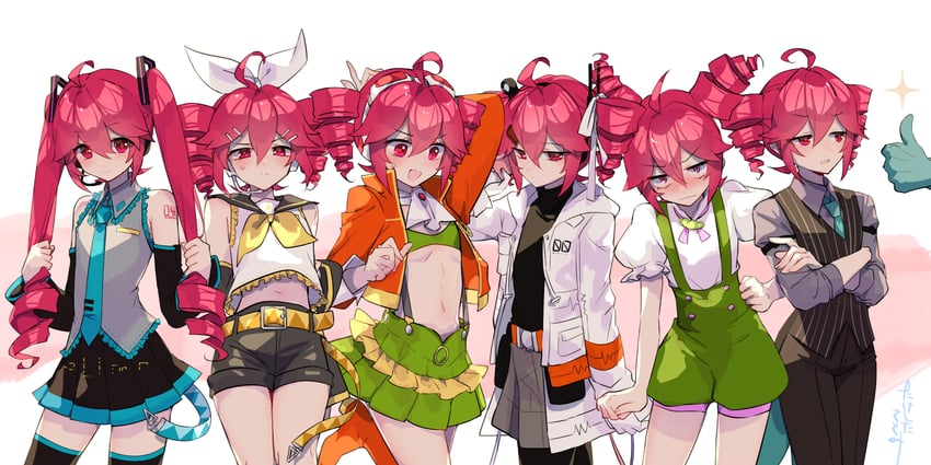 hatsune miku, kagamine rin, kasane teto, adachi rei, gumi, and 2 more (vocaloid and 6 more) drawn by torino_sasami