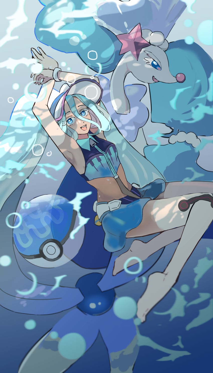 hatsune miku, primarina, and water miku (pokemon and 2 more) drawn by jam1risa