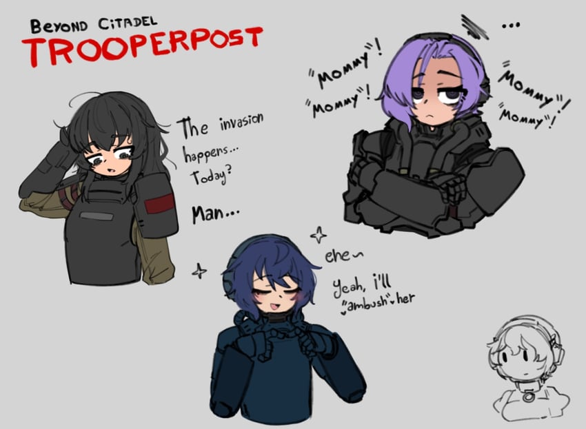 martyr, trooper, grunt, and commando (the citadel and 1 more) drawn by pilot_avv