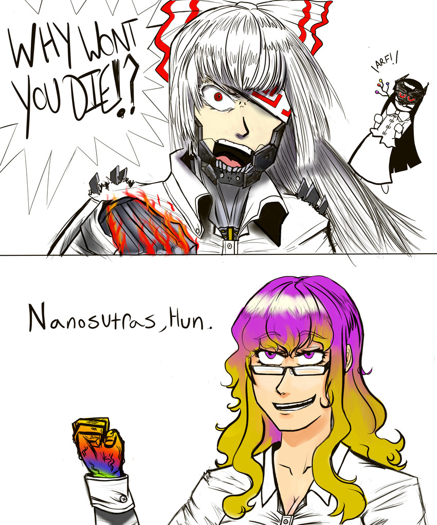 fujiwara no mokou, houraisan kaguya, hijiri byakuren, raiden, steven armstrong, and 1 more (touhou and 2 more) drawn by axelcastle
