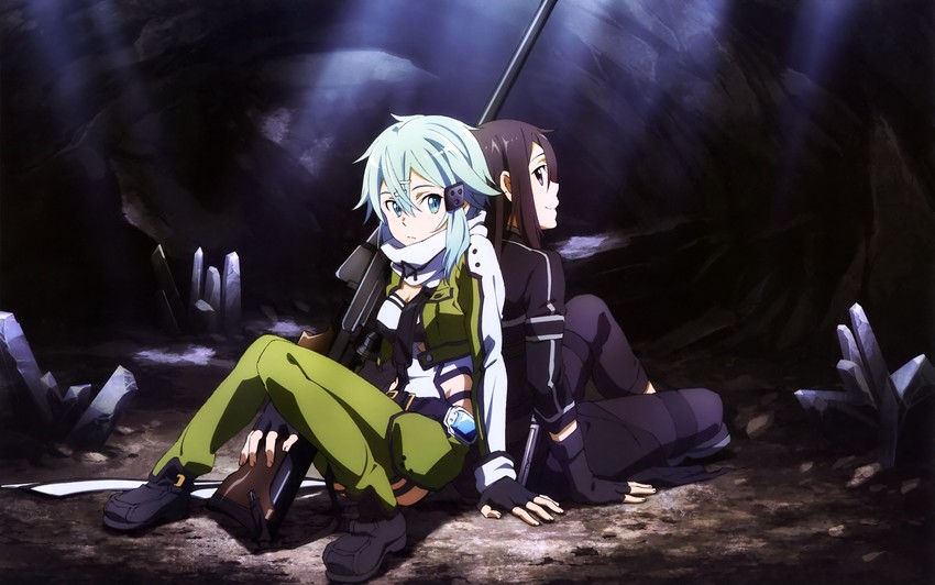 kirito and sinon (sword art online) drawn by kawatsuma_tomomi