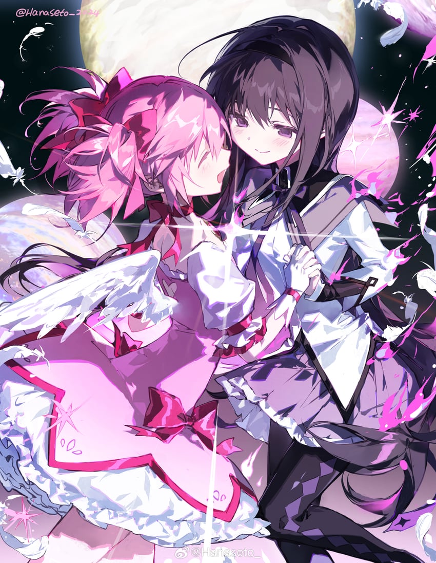 akemi homura and kaname madoka (mahou shoujo madoka magica and 1 more) drawn by hanaseto