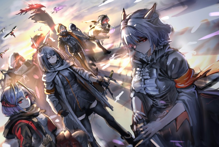 w, frostnova, talulah, crownslayer, reunion soldier, and 1 more (arknights) drawn by coffee18