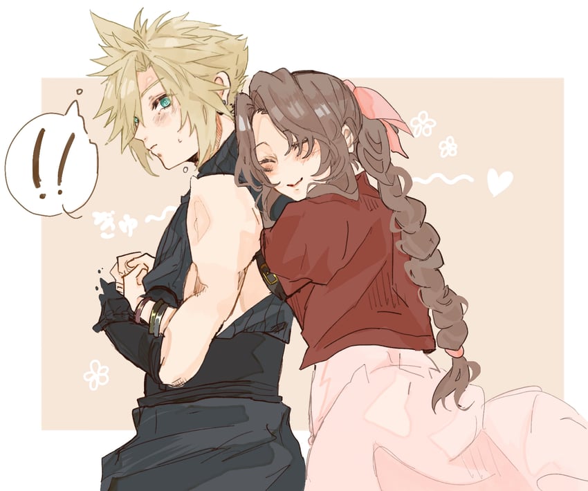 cloud strife and aerith gainsborough (final fantasy and 3 more) drawn by nitijoy2