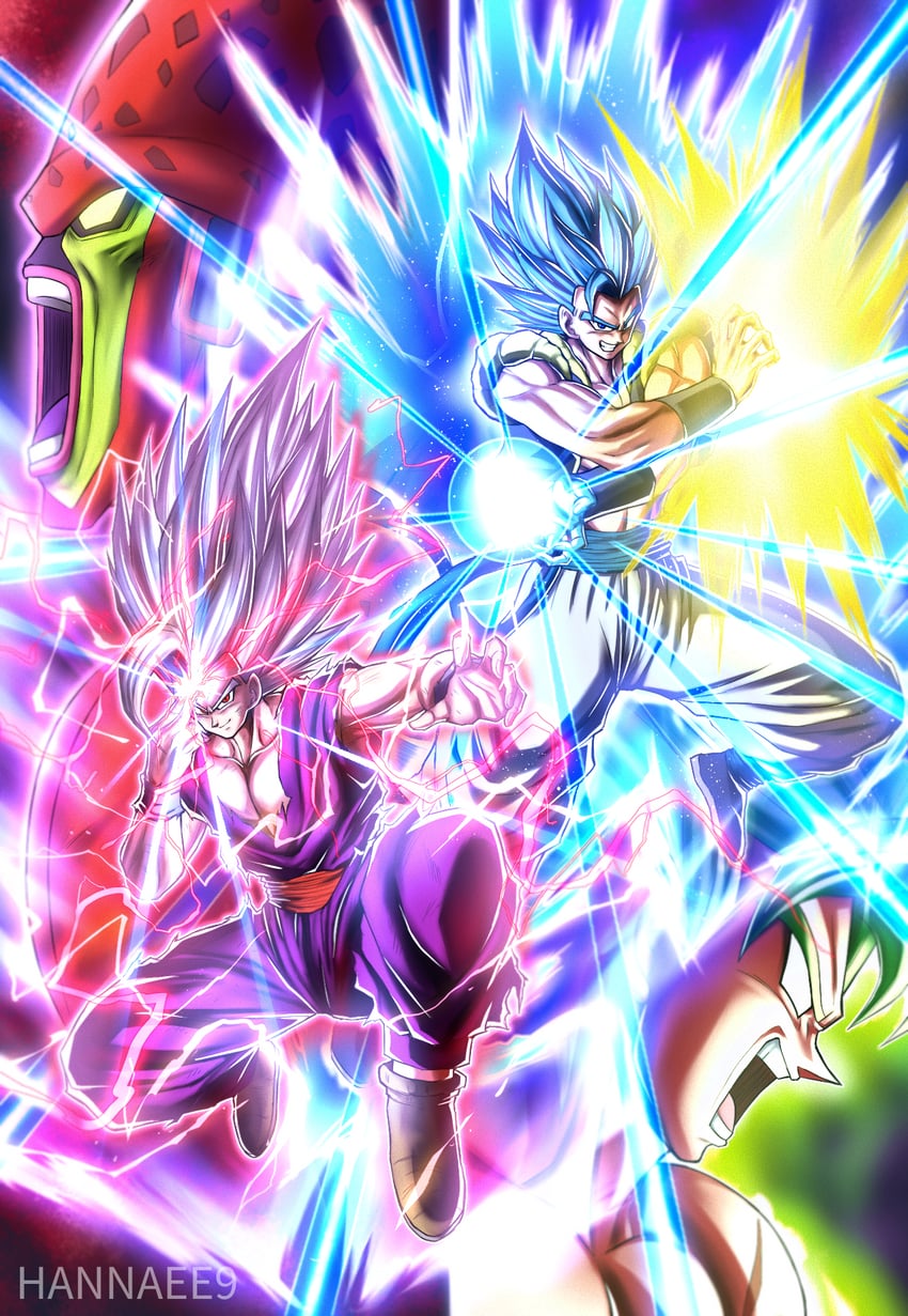 son gohan, gogeta, broly, gohan beast, and cell max (dragon ball and 2 more) drawn by hannaee9
