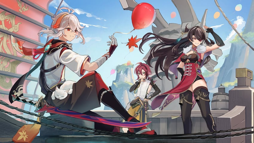kaedehara kazuha, beidou, and shikanoin heizou (genshin impact) drawn by amaguri_ya