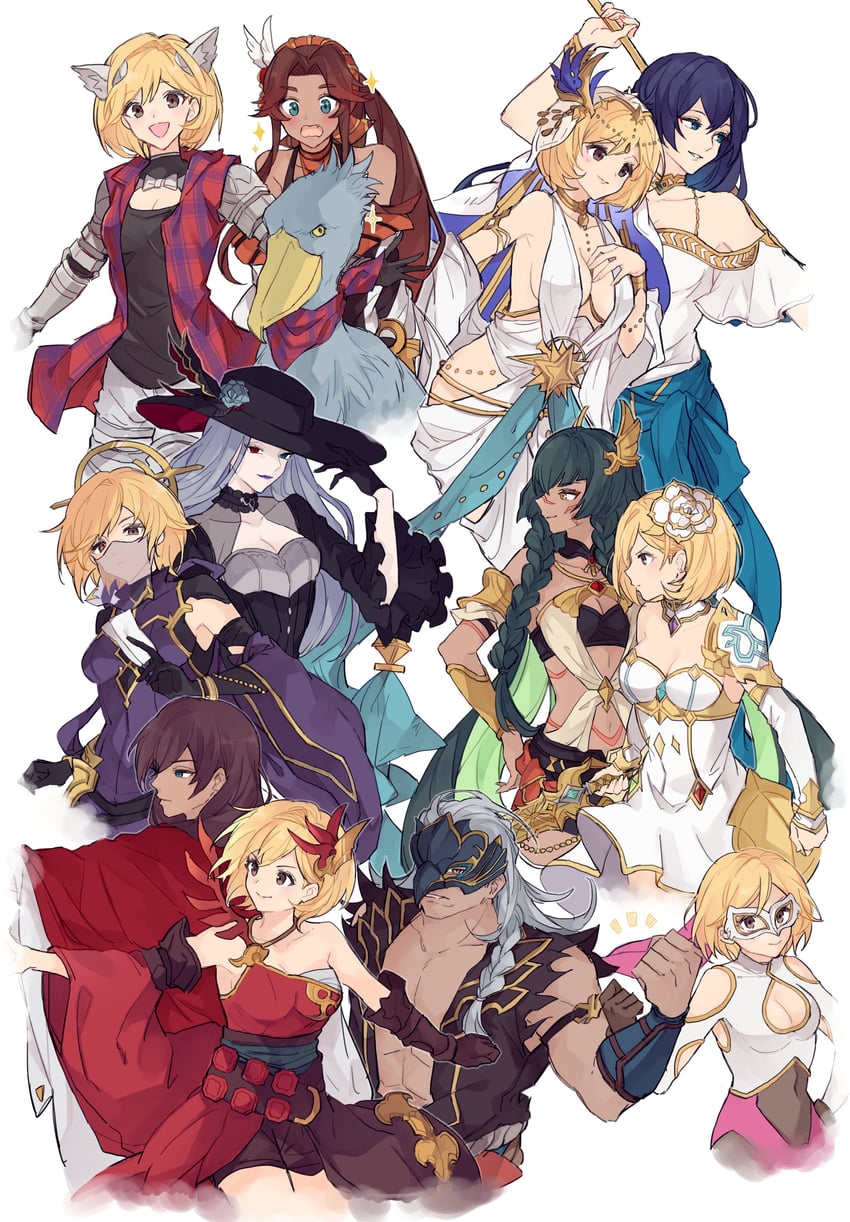 djeeta, luchador, glorybringer, iatromantis, horus, and 8 more (granblue fantasy) drawn by yoizaki_(t4_ginnungagapu)