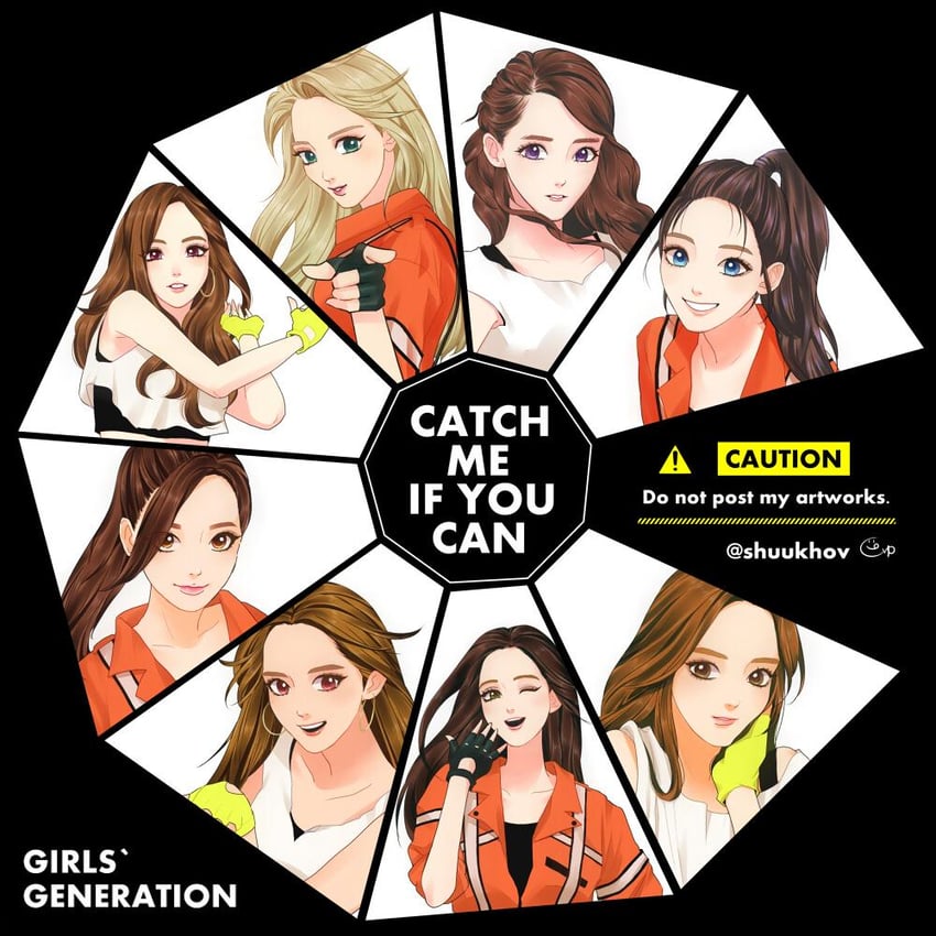taeyeon, tiffany, yoona, seohyun, sunny, and 3 more (real life and 1 more) drawn by shuukhov