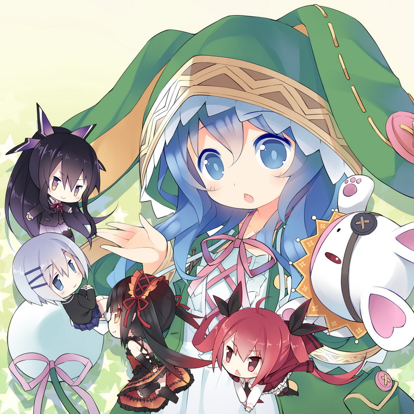 tokisaki kurumi, yatogami tohka, itsuka kotori, tobiichi origami, himekawa yoshino, and 1 more (date a live) drawn by saru