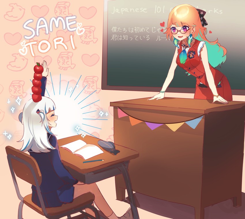 gawr gura, takanashi kiara, and bloop (hololive and 1 more) drawn by yunare