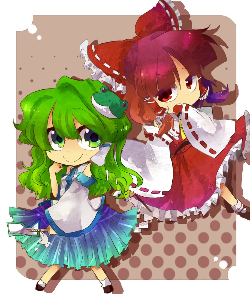 hakurei reimu and kochiya sanae (touhou) drawn by rarorimiore
