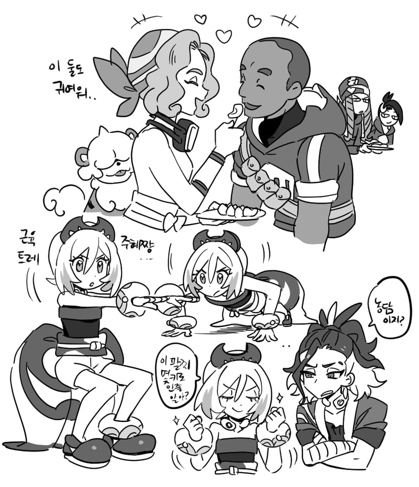 irida, adaman, hisuian growlithe, mai, melli, and 2 more (pokemon and 1 more) drawn by dede_(qwea_00000)