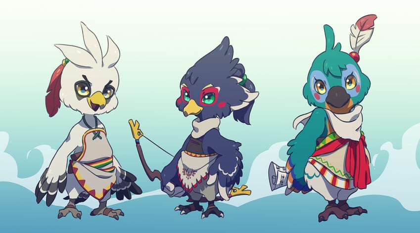 revali, teba, and kass (the legend of zelda and 1 more) drawn by ukata