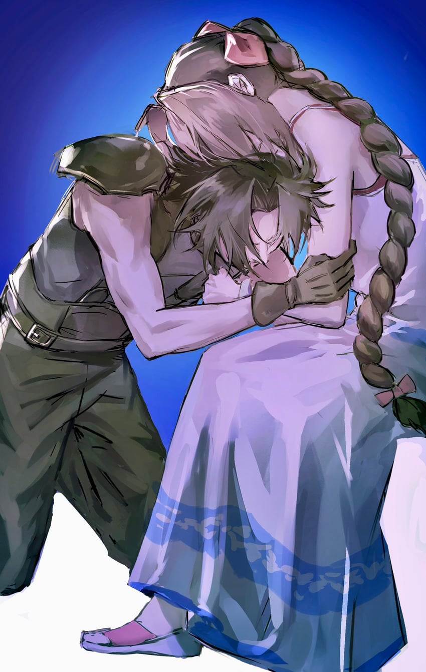 aerith gainsborough and zack fair (final fantasy and 2 more) drawn by flat4444