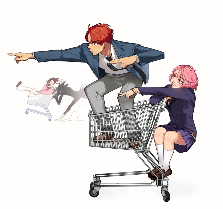 ayase momo, takakura ken, shiratori aira, and enjoji jin (dandadan) drawn by yuqi_non